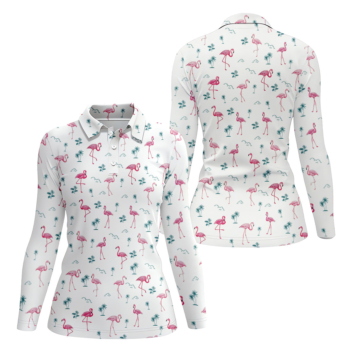 Flamingo Tropical Summer Polo Shirts, White Polo Women, Ladies Sleeveless Tops