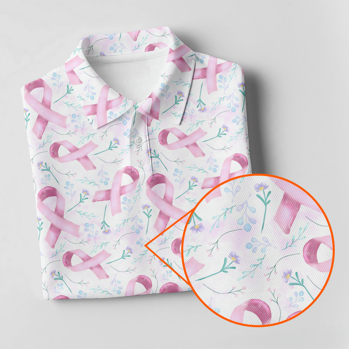 Pink Floral Breast Cancer Golf Shirt, Women's Long Sleeve Golf Shirts, Ladies Golf Shirts