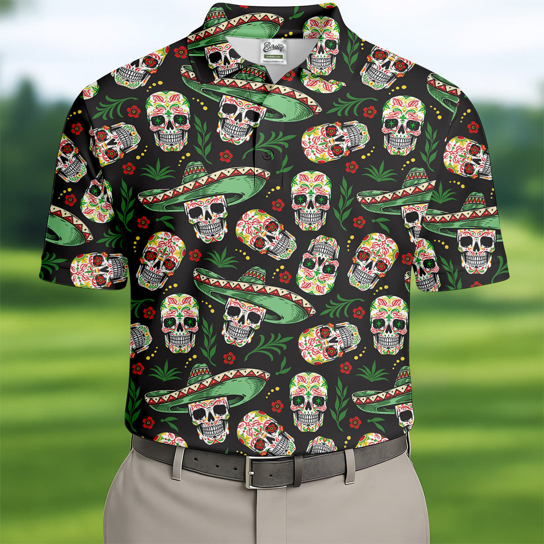 Skull Golf Shirt, Day Of The Dead Shirt, Mexican Floral Shirt, Men Polo, Unique Gift For Golfer