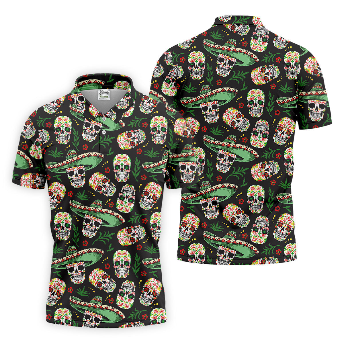 Skull Golf Shirt, Day Of The Dead Shirt, Mexican Floral Shirt, Men Polo, Unique Gift For Golfer