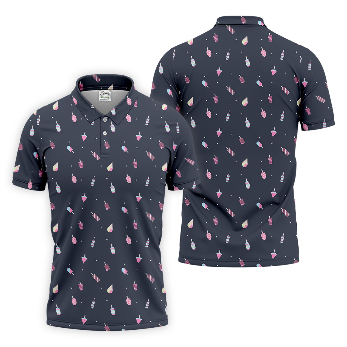 Ice Cream Pattern Golf Shirt, Fun Golf Shirts For Men, Cute Golf Shirt, Long Sleeve Golf Shirts