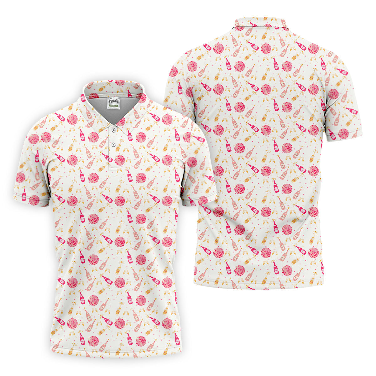 Champagne Pink Mens Pink Golf Polo, Bachelorette Shirts, Fun Golf Shirts For Men, Golfing Apparel