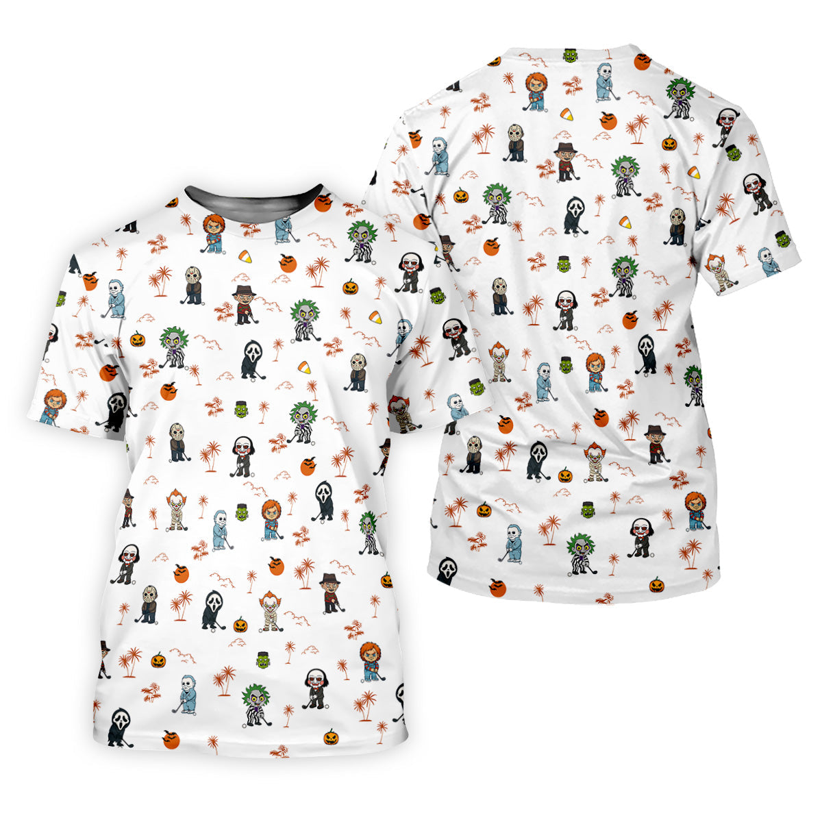 Horror Halloween Character Tropical Golf Shirt, Halloween Polo Shirts, Mens White Polo, Golfing Apparel