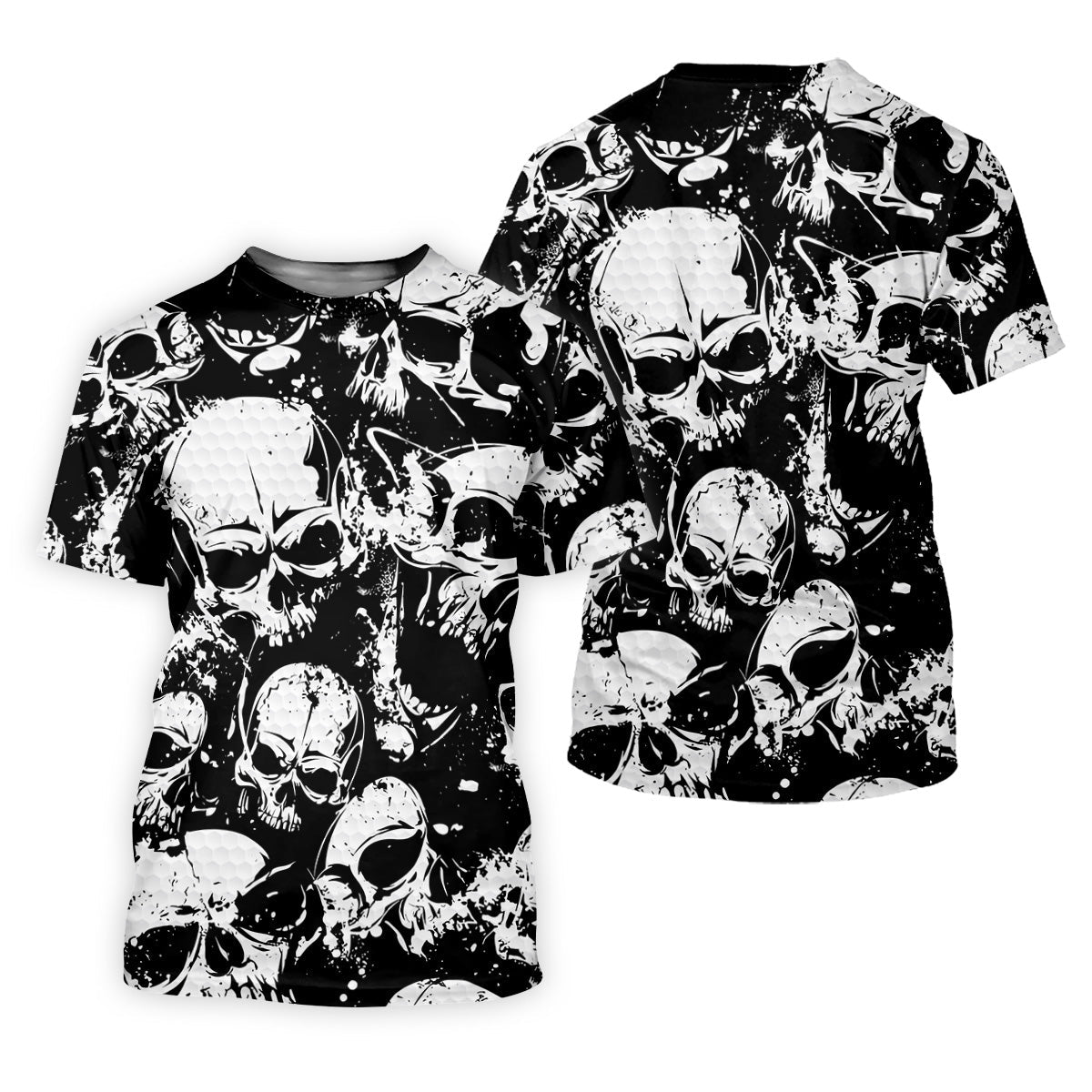 Skulls Splatter Black Grunge Mens Golf Polo Shirts, Cool Golf Gift, Golfing Apparel, Polo For Men