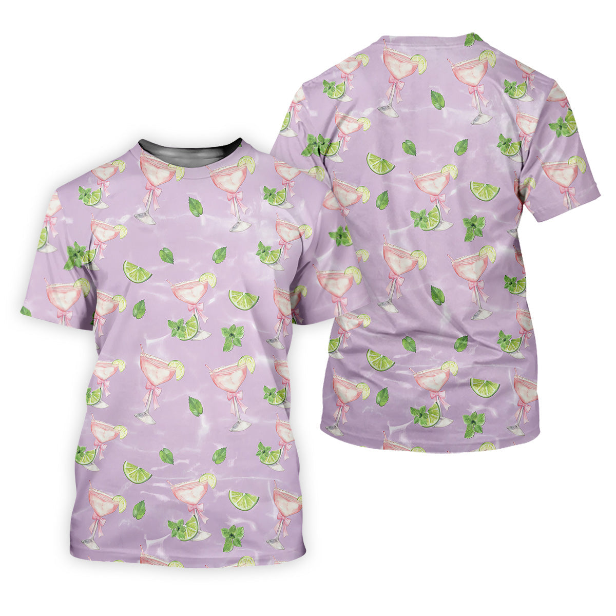 Margarita Golf Shirt For Women, Pink Drink Patterned Golf Shirts, Coquette Aesthetic Cocktail Womens Golf Tops