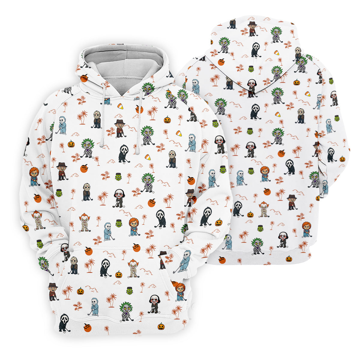 Horror Halloween Character Tropical Golf Shirt, Halloween Polo Shirts, Mens White Polo, Golfing Apparel