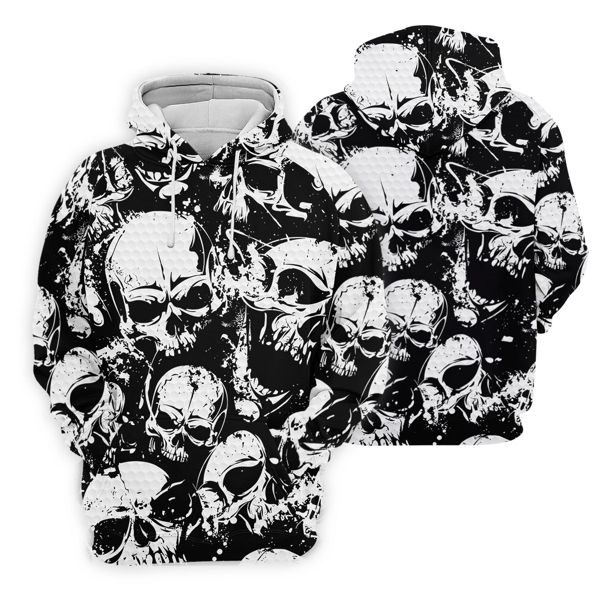 Skulls Splatter Black Grunge Mens Golf Polo Shirts, Cool Golf Gift, Golfing Apparel, Polo For Men