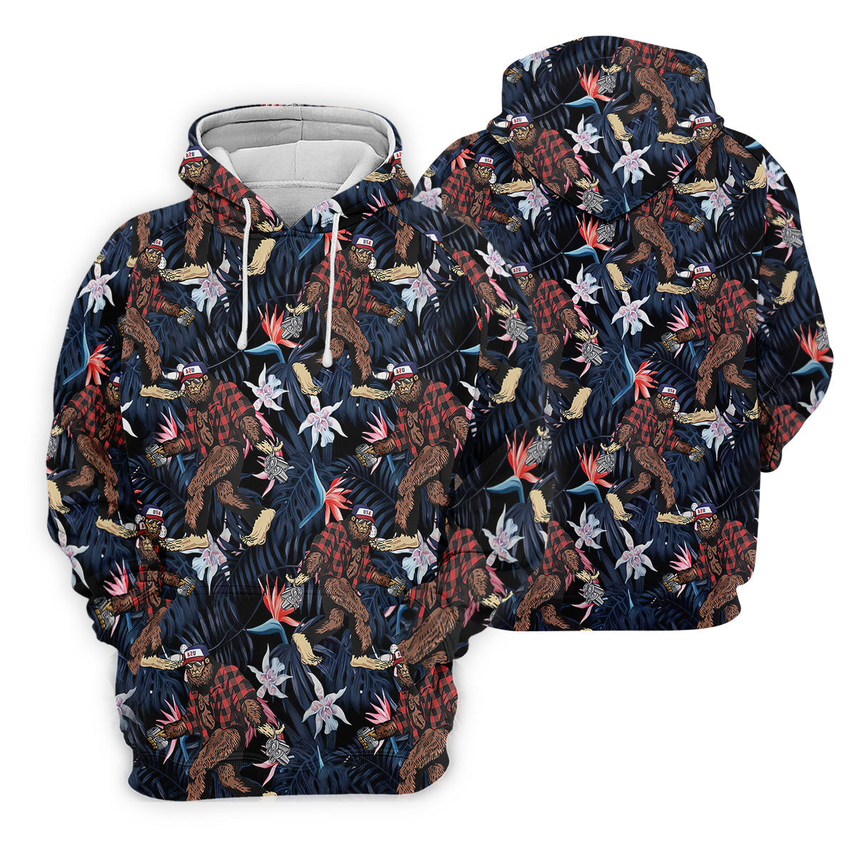 Abstract Floral Pattern Funny Bigfoot Shirt, Womens Sleeveless Polo, Ladies Golf Shirts
