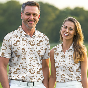 Western Cat Pattern Womens Golf Polo Shirts, Ladies Golf Gift Ideas, Ladies Golf Tops, Matching Golf Shirts