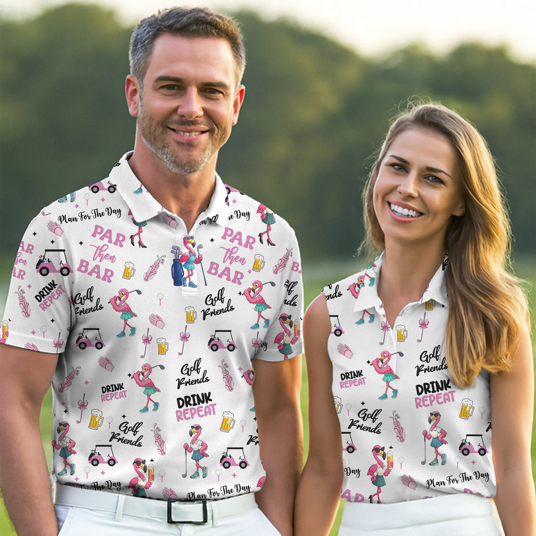 Par Then Bar Flamingo Golf Shirt, Fun Golf Shirts, Matching Golf Shirts, Couple Golf Shirt