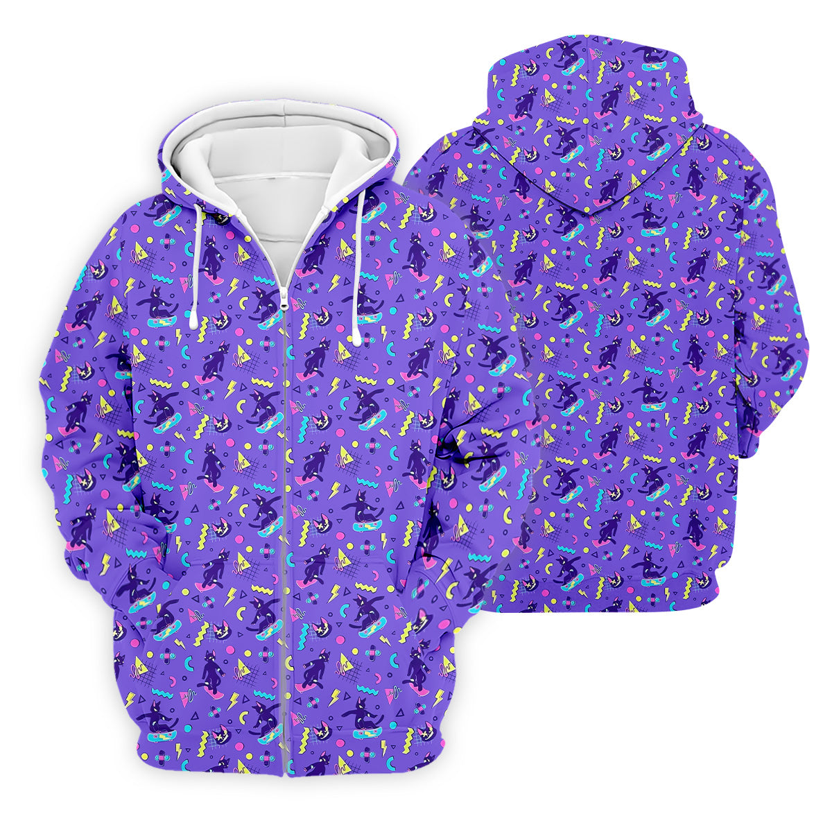 SK8R CAT Patterned Golf Polos, Mens Funny Golf Shirts, Long Sleeve Golf Shirts, Men Golf Polo