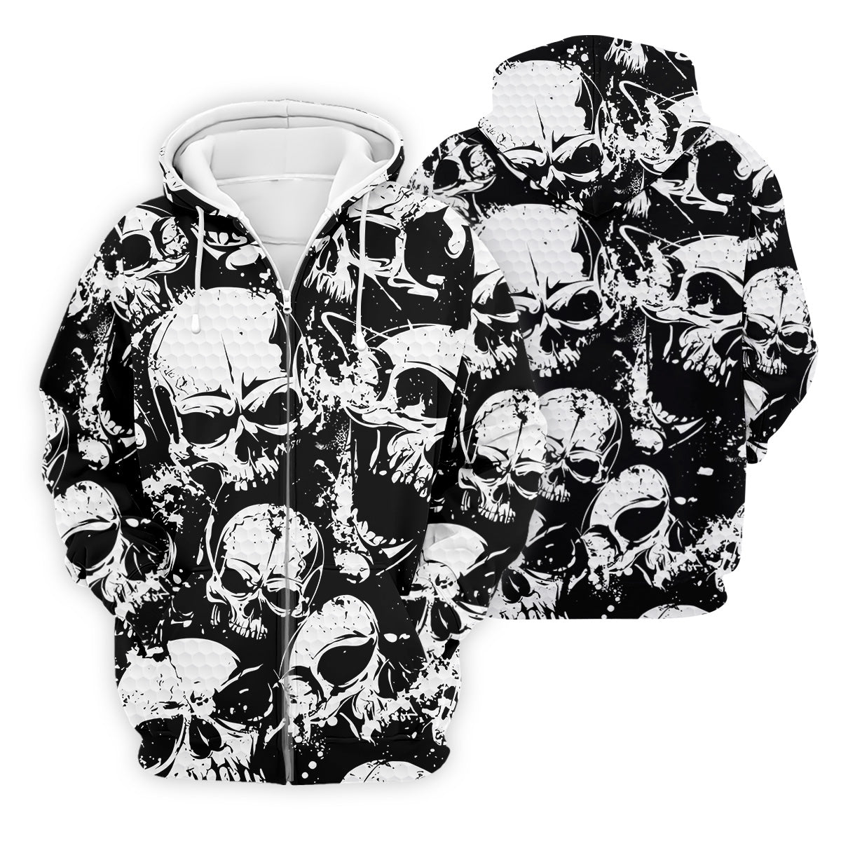 Skulls Splatter Black Grunge Mens Golf Polo Shirts, Cool Golf Gift, Golfing Apparel, Polo For Men