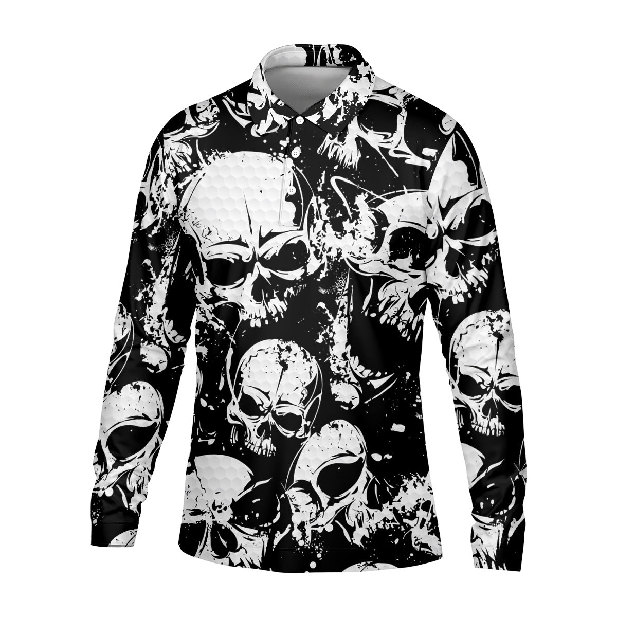 Skulls Splatter Black Grunge Mens Golf Polo Shirts, Cool Golf Gift, Golfing Apparel, Polo For Men
