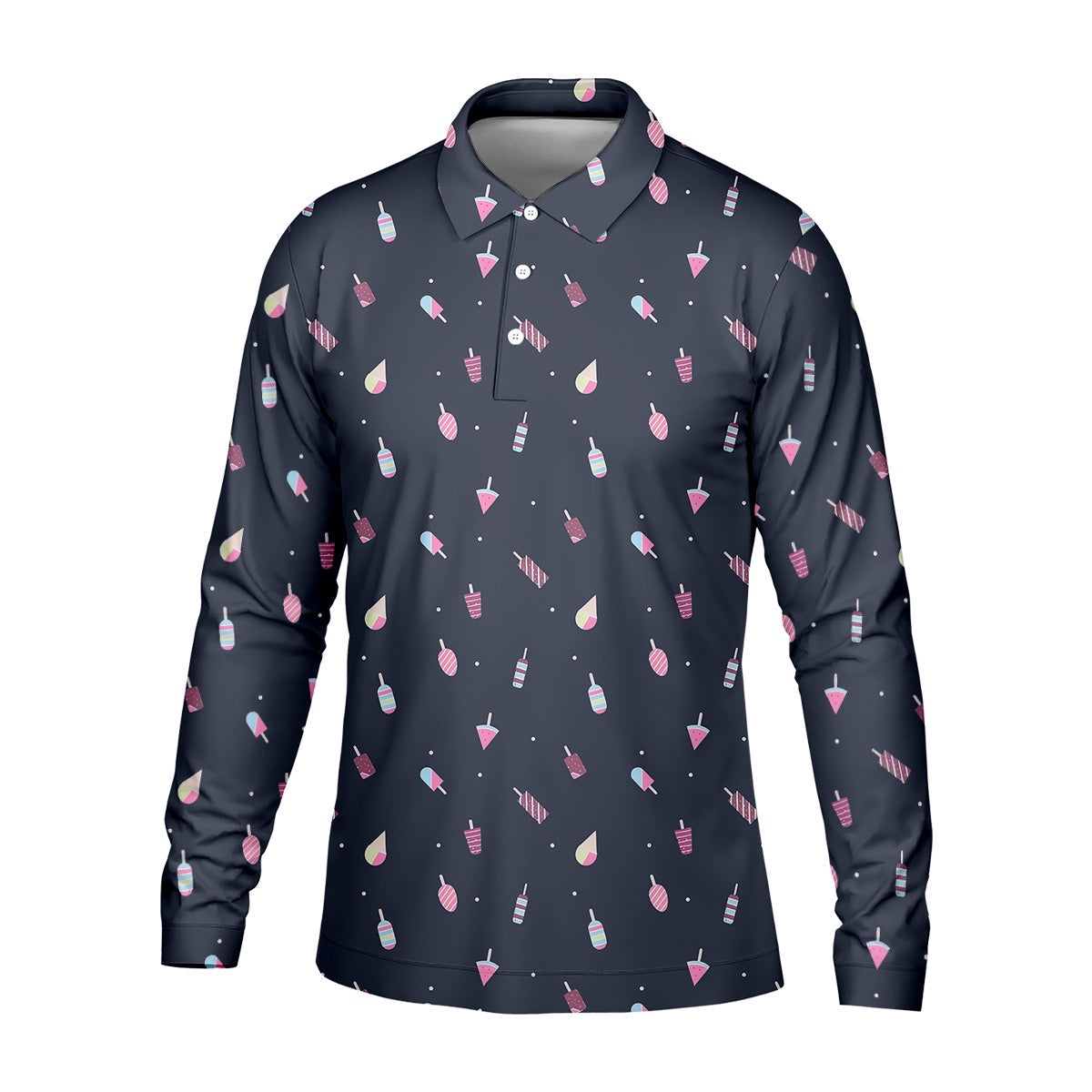 Ice Cream Pattern Golf Shirt, Fun Golf Shirts For Men, Cute Golf Shirt, Long Sleeve Golf Shirts