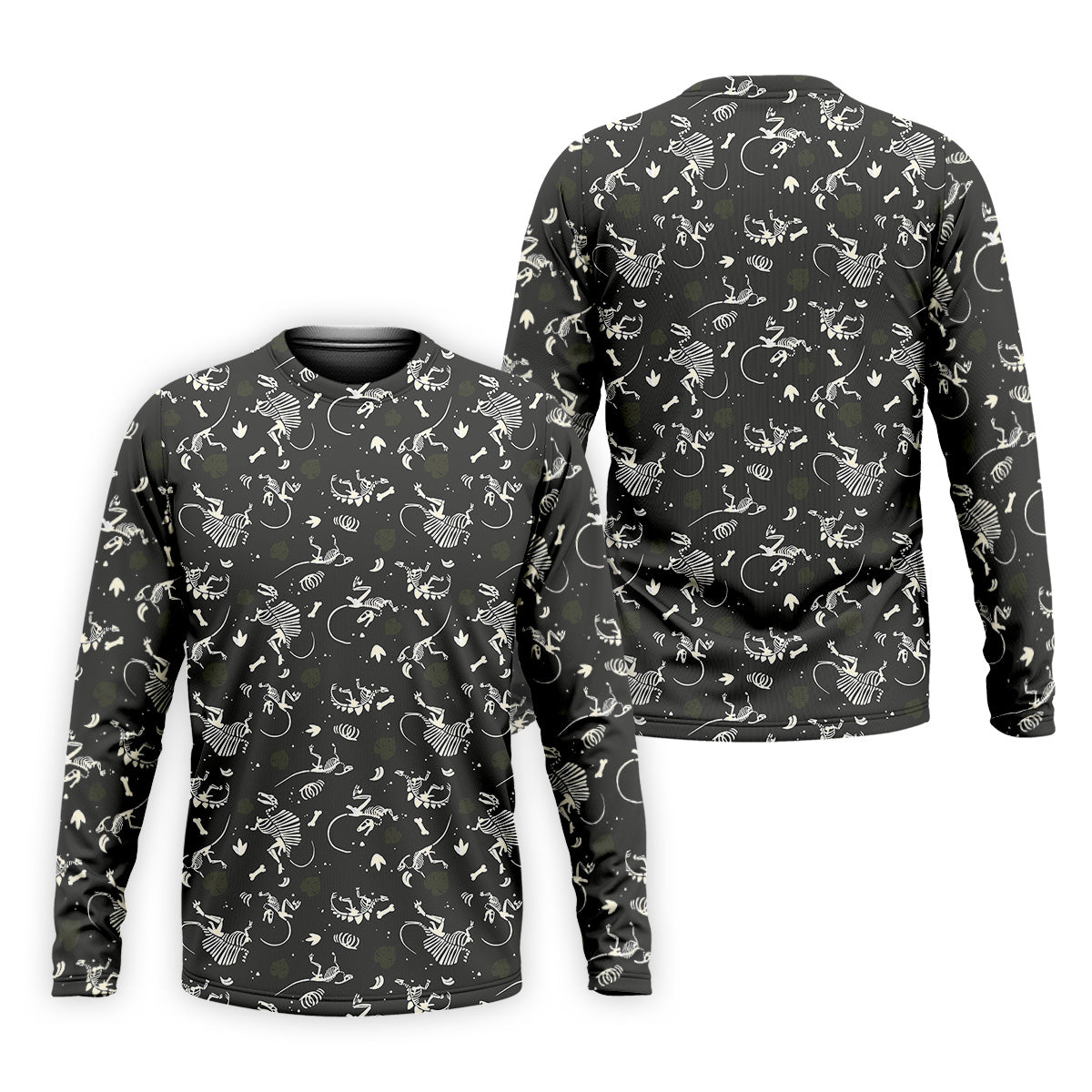 Dinosaur Golf Shirt, Funny Skeleton Patterned Golf Polos, Long Sleeve Golf Shirts, Men Golf Polo