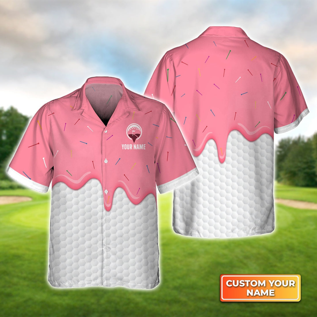 Ice Cream Melting On Golf Ball Cone - Personalized Name 3D Hawaiian Shirt