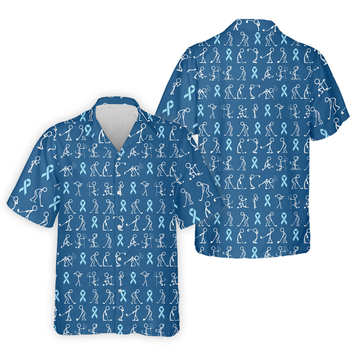 Prostate Cancer Blue Ribbon Stick Figure Shirt, Cancer Survivor Shirt, Cancer Awareness Shirt, Men's Golf Polo