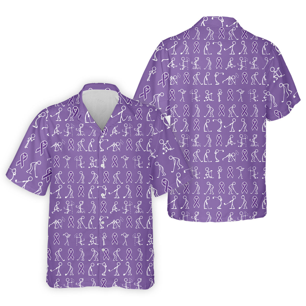 Funny Stick Figure Men's Golf Shirt, Pancreatic Cancer Awareness Shirt, Purple Golf Shirt, Golf Shirts For Men