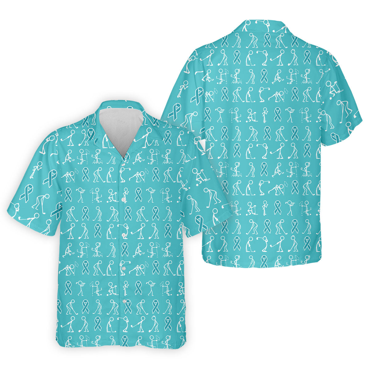Funny Stick Figure Men's Golf Shirt, Ovarian Cancer Awareness Shirt, Ovarian Cancer Support Shirt, Men Golf Gift