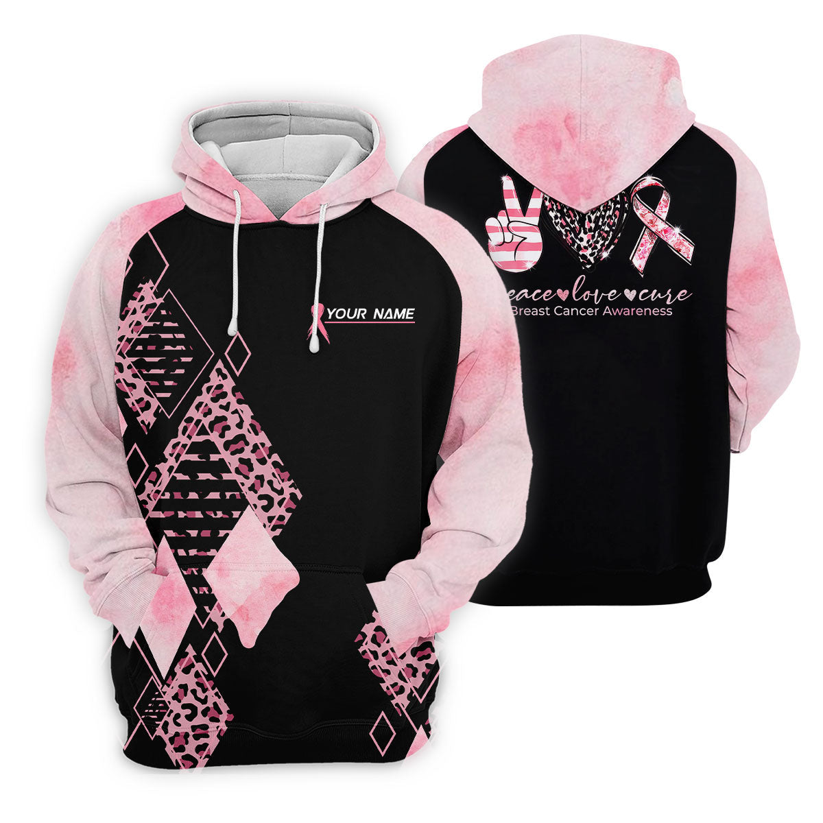 Peace Love Cure Men's Golf Shirt, Breast Cancer Awareness Shirt, Pink Leopard Golf Shirt, Golf Gift For Men