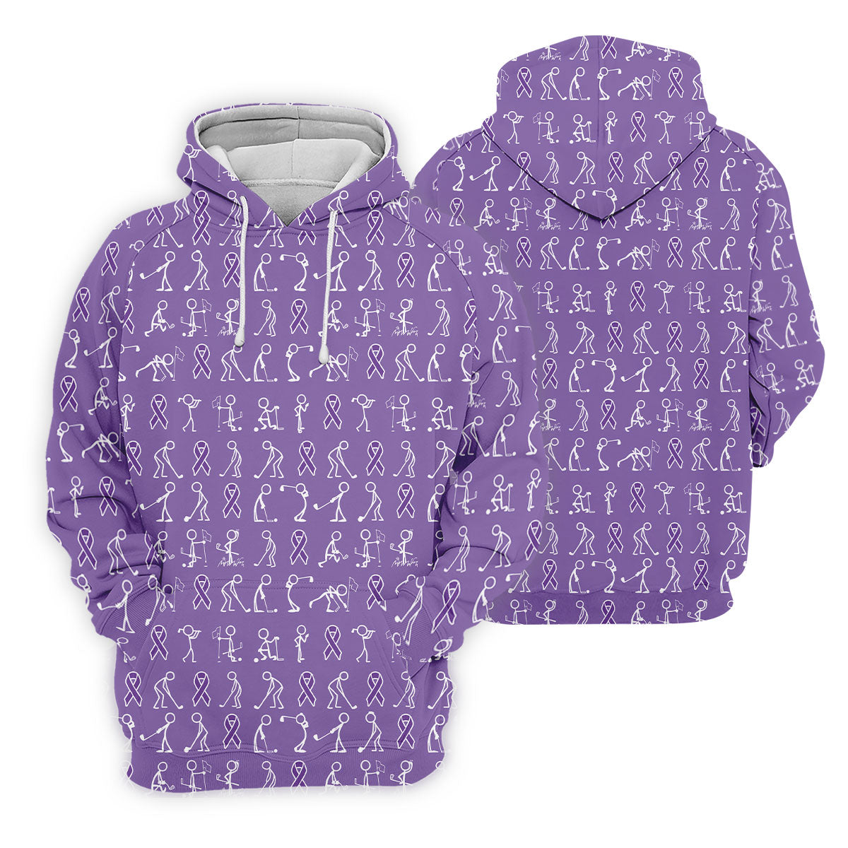 Funny Stick Figure Men's Golf Shirt, Pancreatic Cancer Awareness Shirt, Purple Golf Shirt, Golf Shirts For Men