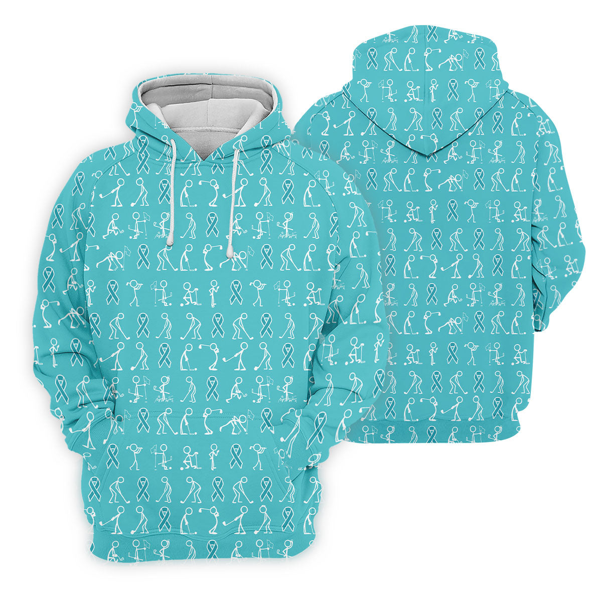 Funny Stick Figure Men's Golf Shirt, Ovarian Cancer Awareness Shirt, Ovarian Cancer Support Shirt, Men Golf Gift