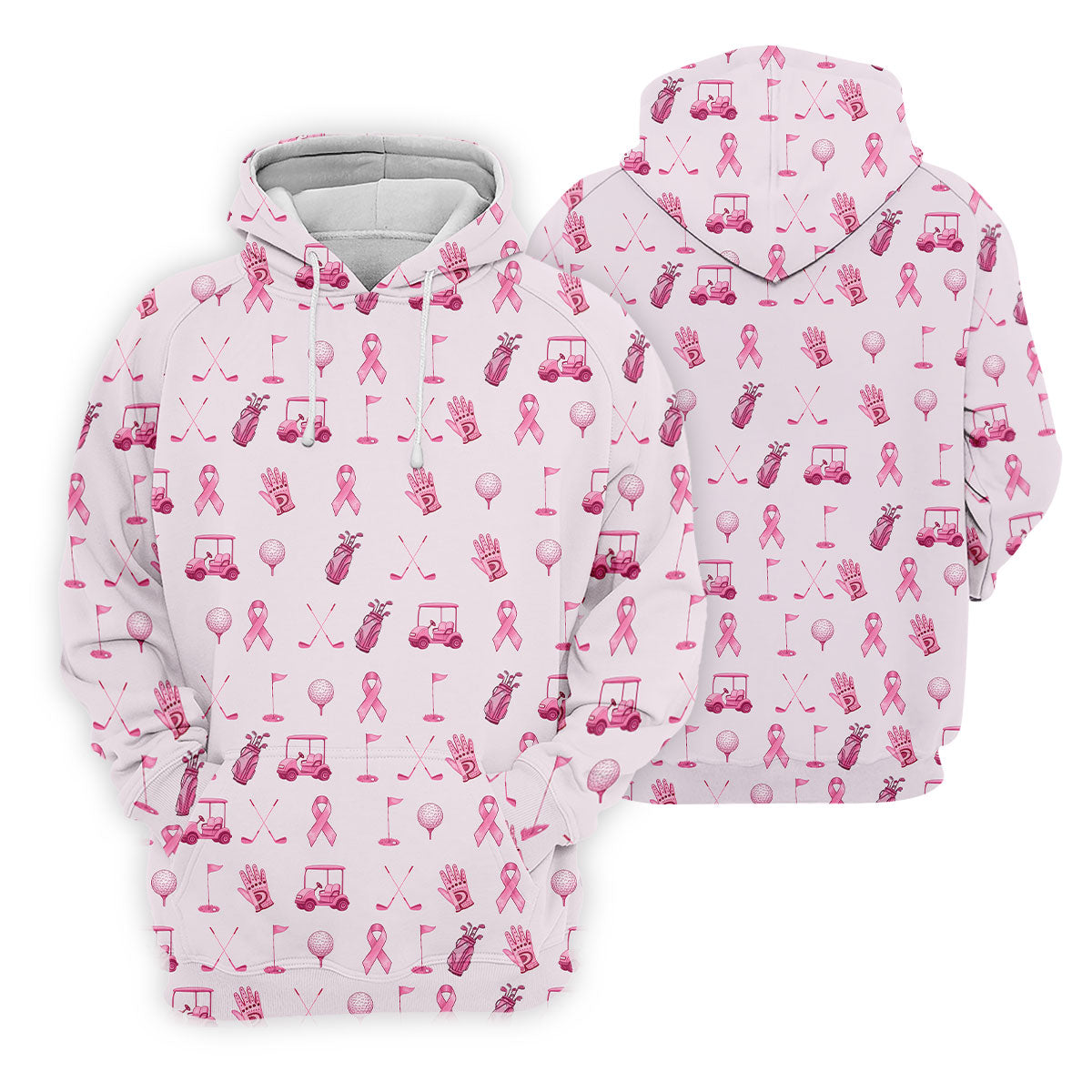 Funny Pink Ribbon Golf Pattern Men's Polo Shirt, Breast Cancer Golf Shirt, Breast Cancer Awareness Shirt