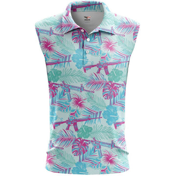 Tropical Vibe Women's Sleeveless Golf Polo Shirt, Mothers Day Gift, Women Golf Gifts