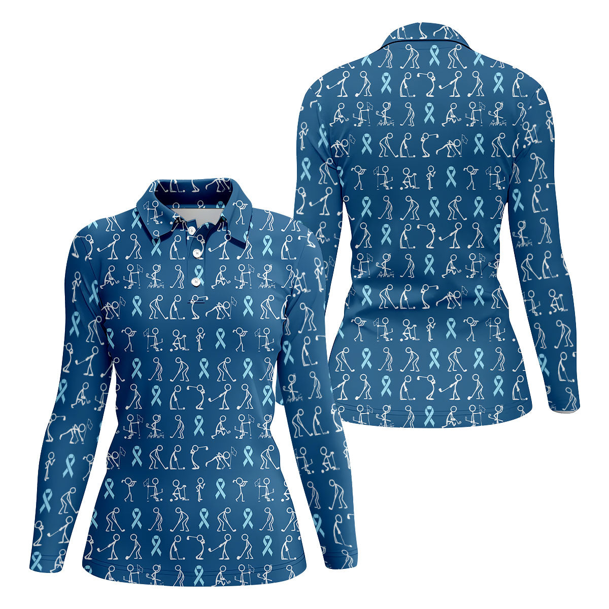 Prostate Cancer Blue Ribbon Stick Figure Shirt, Cancer Survivor Shirt, Ladies Golf Shirts