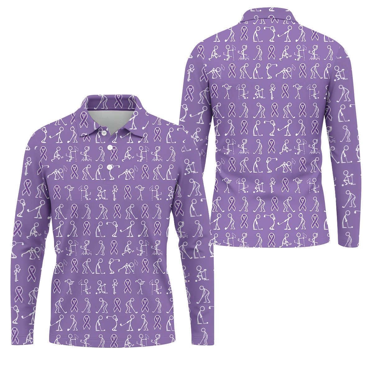 Funny Stick Figure Men's Golf Shirt, Pancreatic Cancer Awareness Shirt, Purple Golf Shirt, Golf Shirts For Men