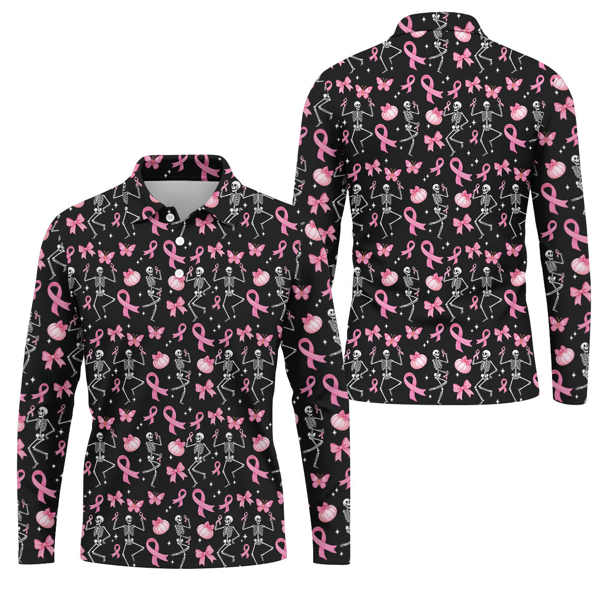 Funny Skeleton Breast Cancer Men's Golf Shirt, Breast Cancer Awareness Shirt, Golf Gift For Men