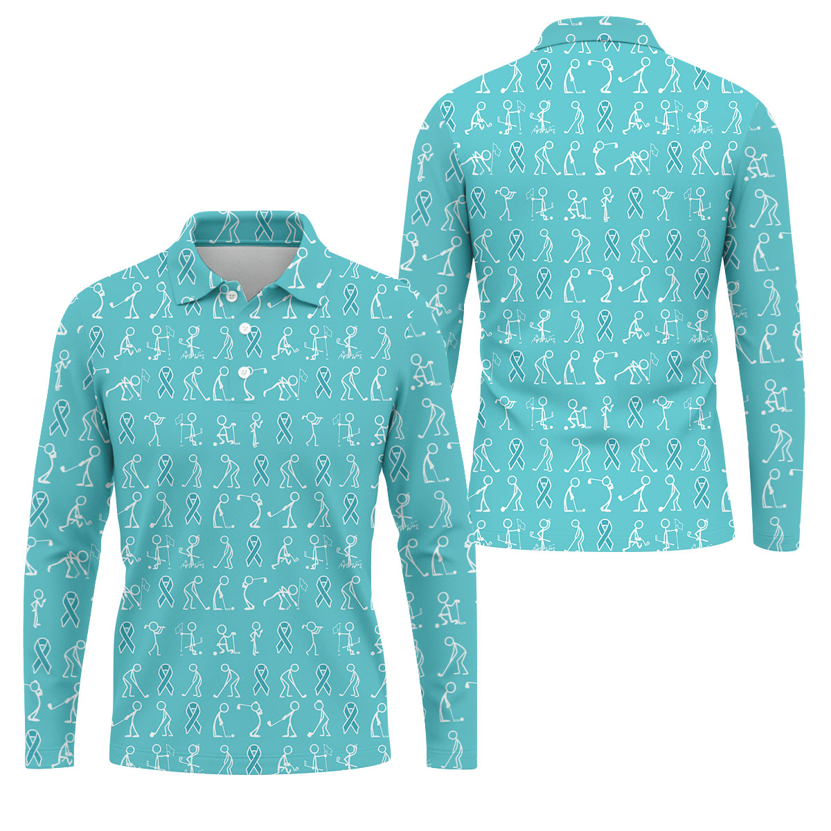 Funny Stick Figure Men's Golf Shirt, Ovarian Cancer Awareness Shirt, Ovarian Cancer Support Shirt, Men Golf Gift