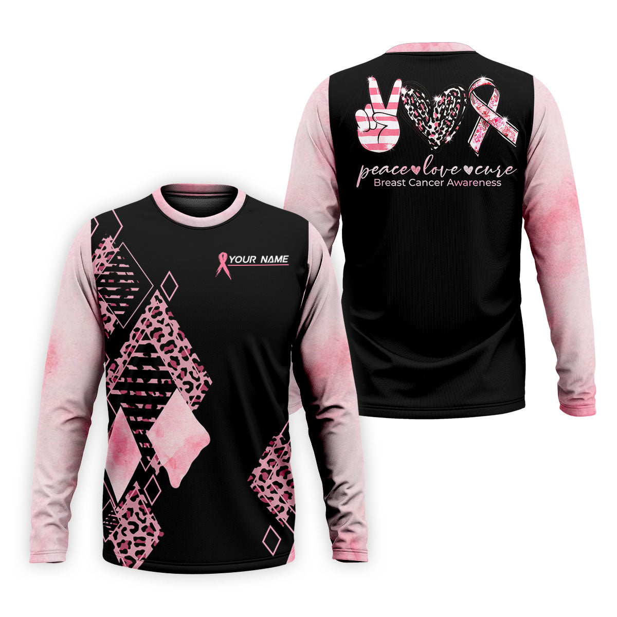 Peace Love Cure Men's Golf Shirt, Breast Cancer Awareness Shirt, Pink Leopard Golf Shirt, Golf Gift For Men
