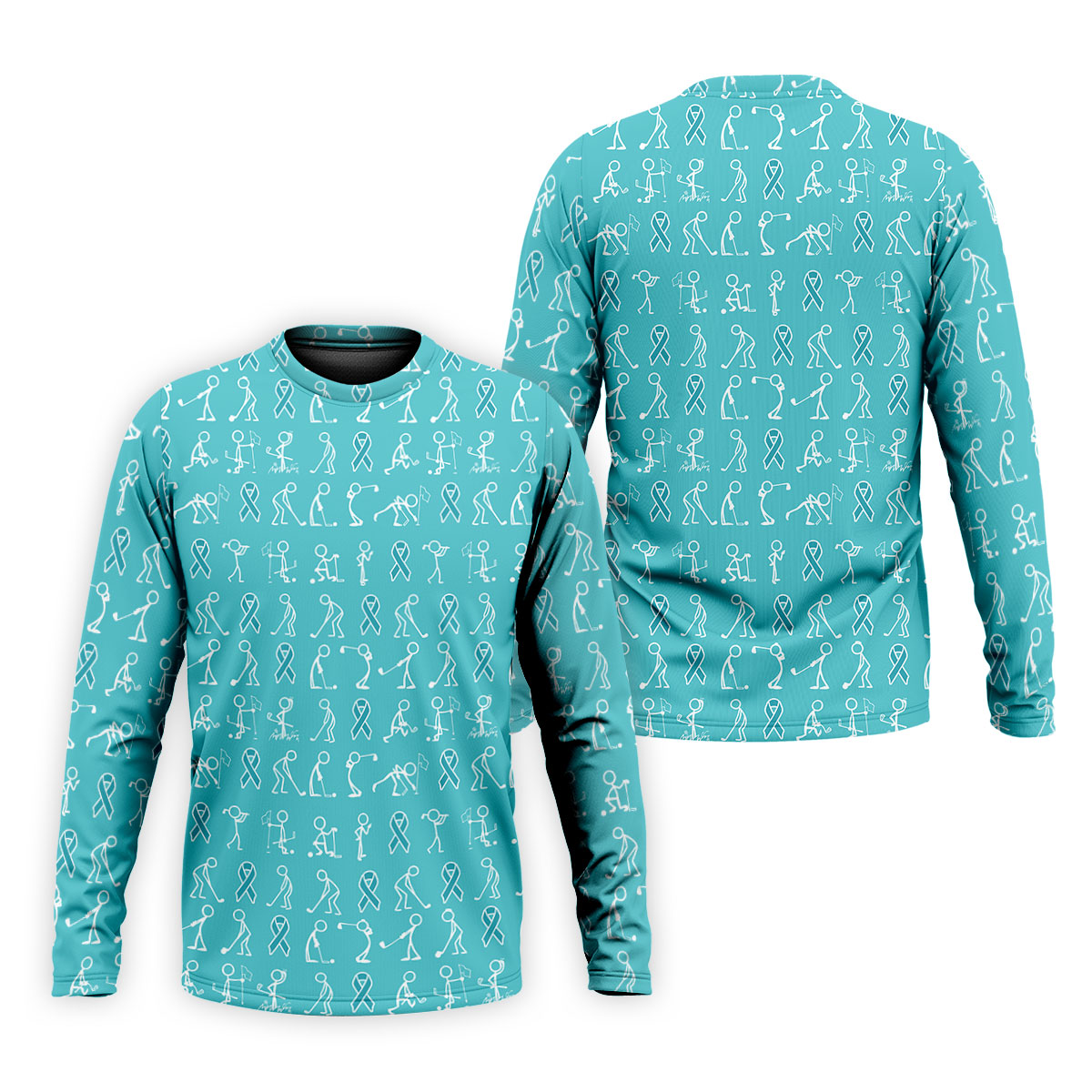 Funny Stick Figure Men's Golf Shirt, Ovarian Cancer Awareness Shirt, Ovarian Cancer Support Shirt, Men Golf Gift