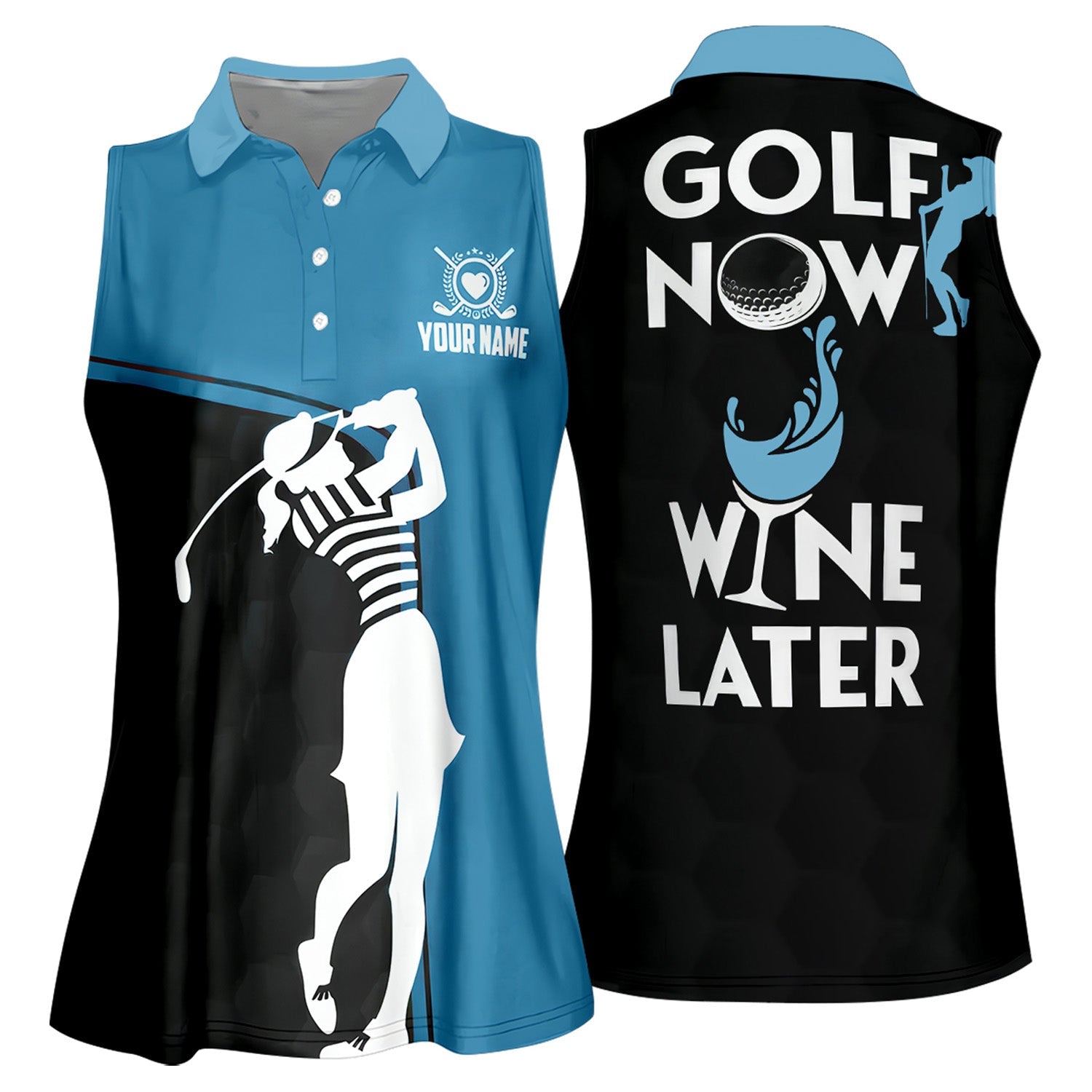 Golf Now Wine Later Custom Womens Golf Polo Shirt, Golfing Apparel, Womens Golf Gifts