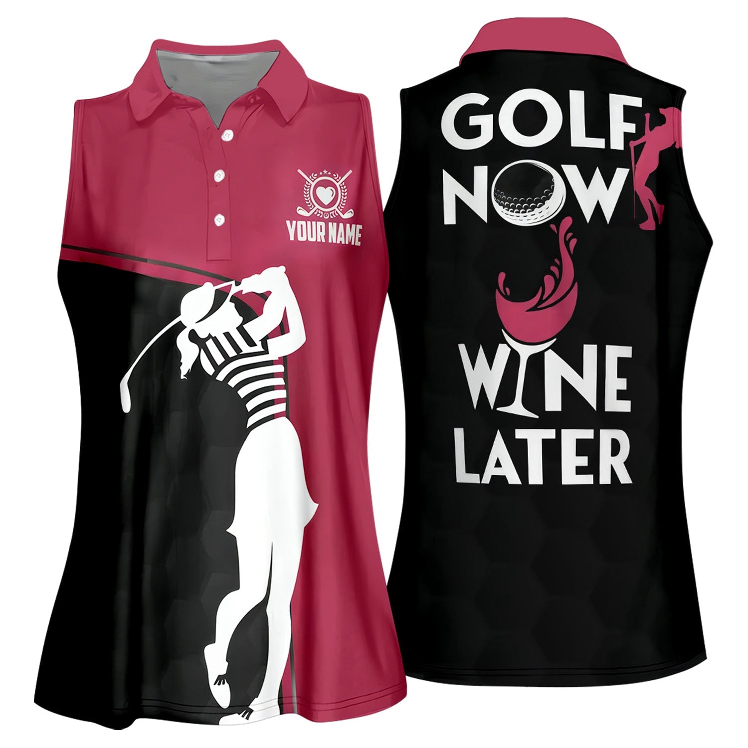 Golf Now Wine Later Custom Womens Golf Polo Shirt, Golfing Apparel, Womens Golf Gifts