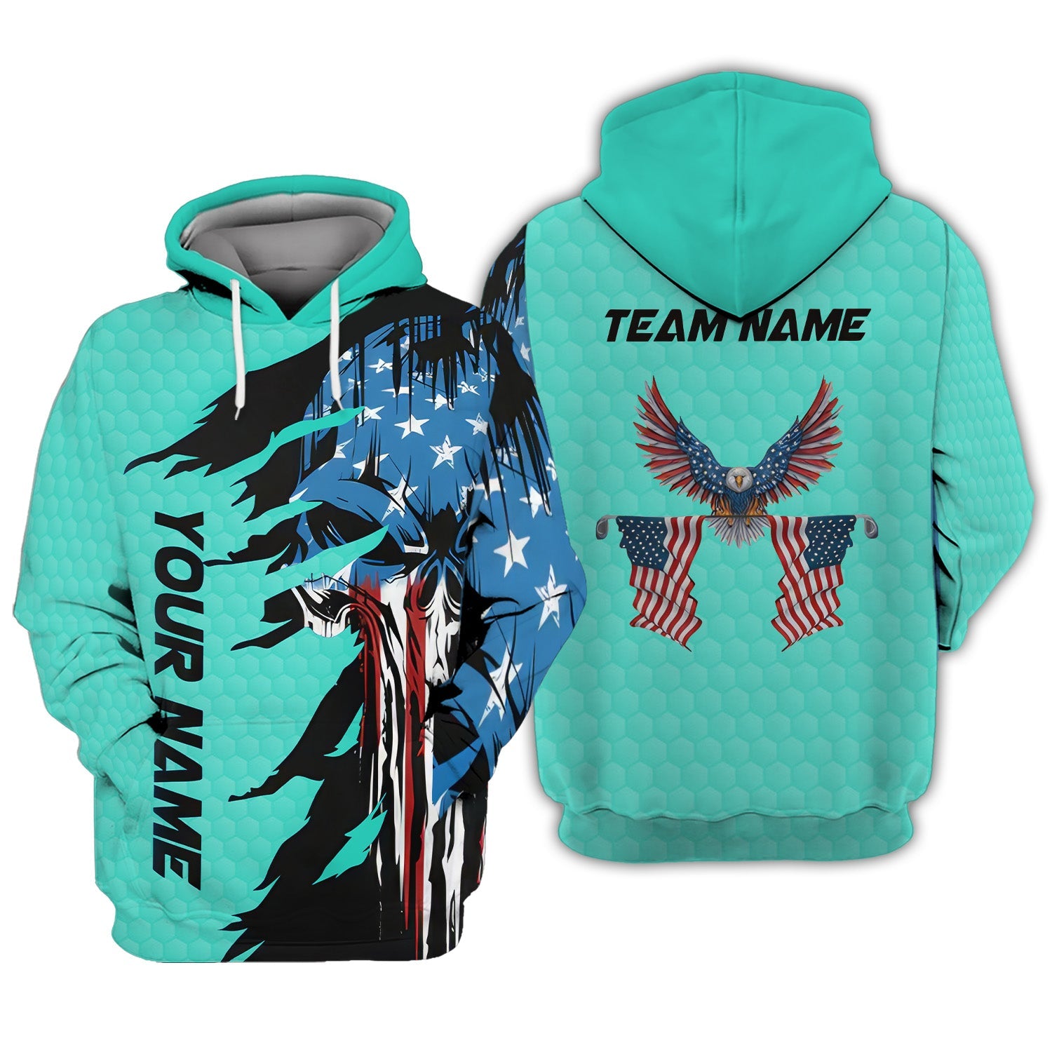 Skull US Flag Cyan Custom Men's Golf Polo Shirt, Golfing Apparel, Mens Golf Gift