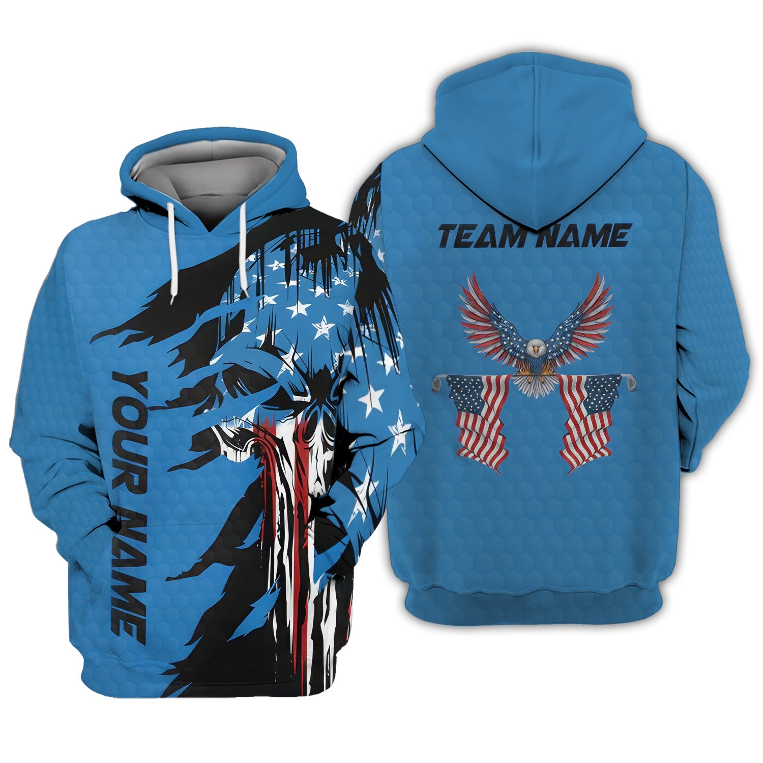Skull US Flag Blue Custom Men's Golf Polo Shirt, Golfing Apparel, Mens Golf Gift