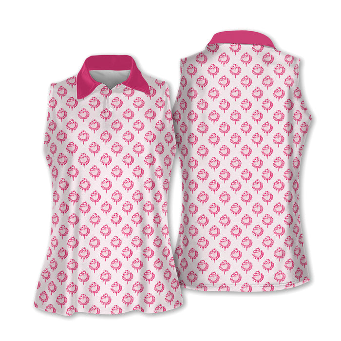 Let's Go Girl Western Golf Shirts Women, Pink Cowgirl Sleeveless Polo Shirt Womens, Patterned Golf Polos