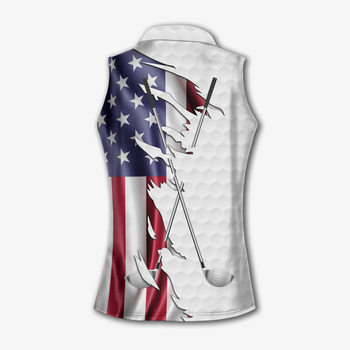 Ladies Patriotic Golf Shirts, American Flag Golf Shirt, Womens Sleeveless Golf Shirts, Ladies Golf Tops