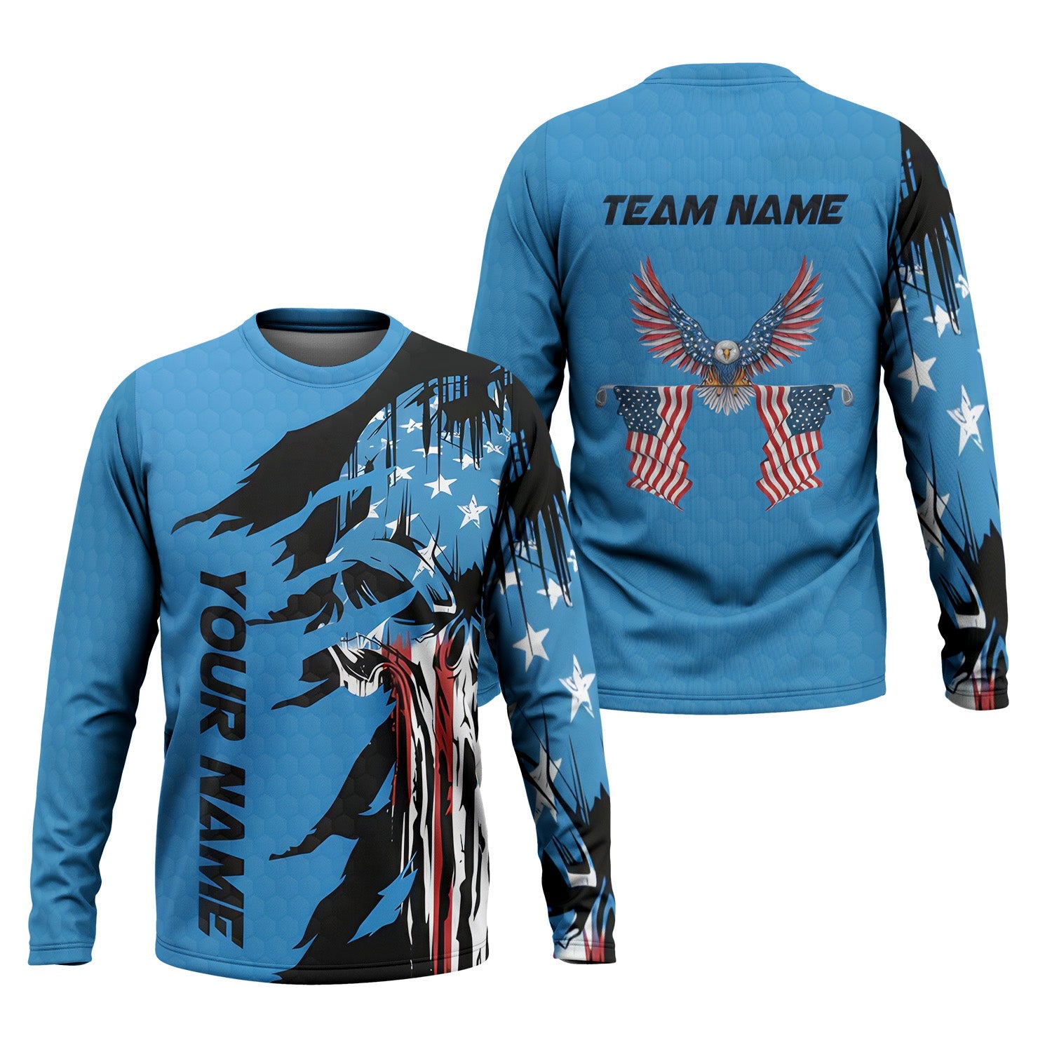 Skull US Flag Blue Custom Men's Golf Polo Shirt, Golfing Apparel, Mens Golf Gift