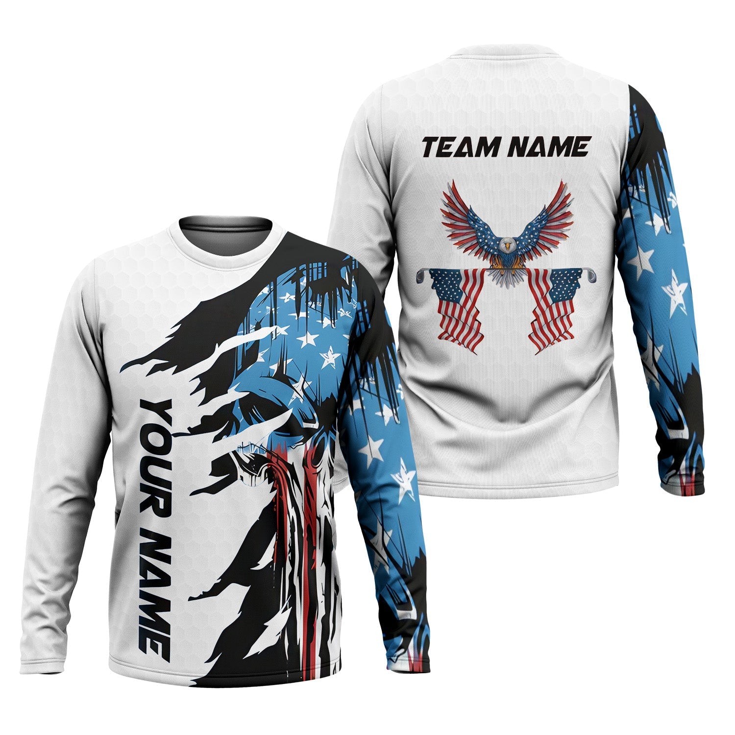 Skull US Flag White Custom Men's Golf Polo Shirt, Golfing Apparel, Mens Golf Gift