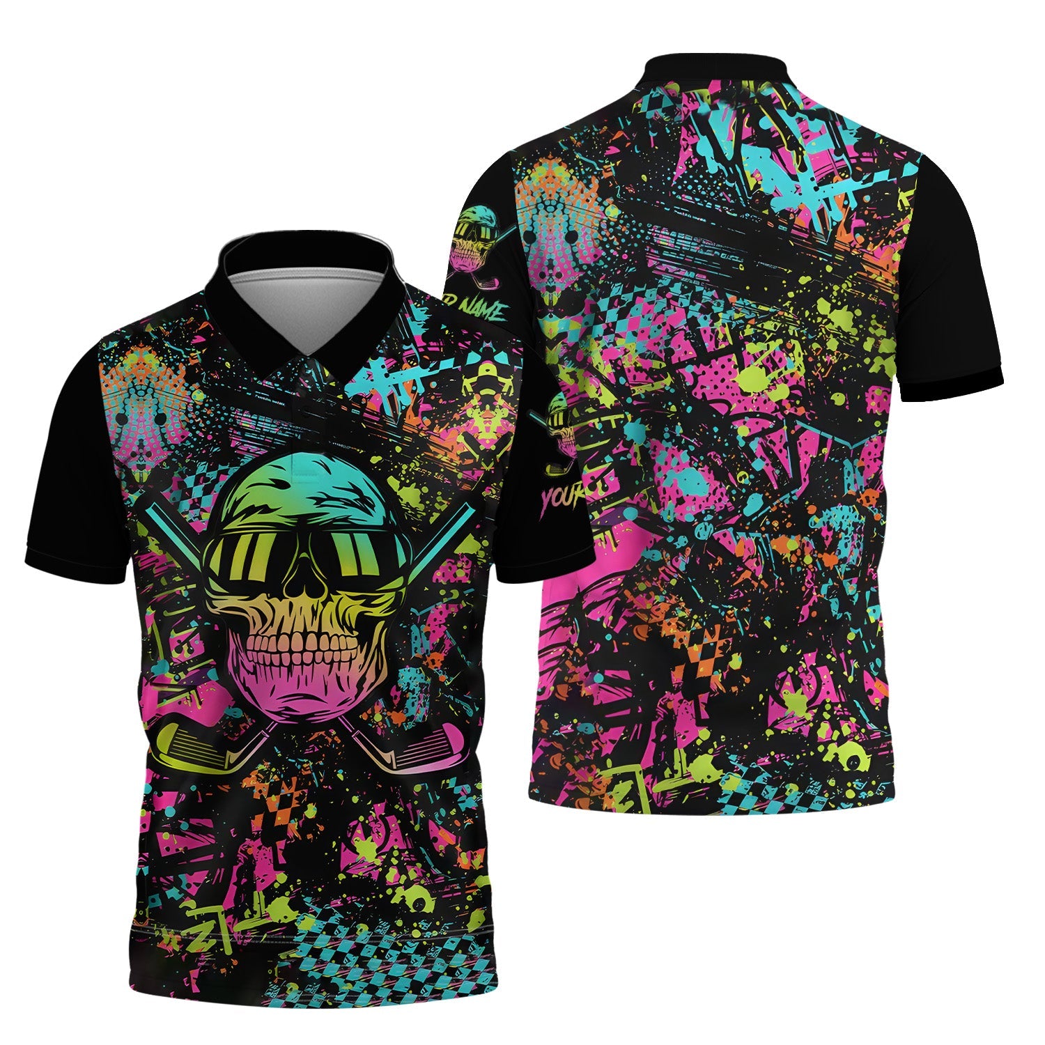 Skull Graffiti Custom Men's Golf Polo Shirt, Golfing Apparel, Mens Golf Gift