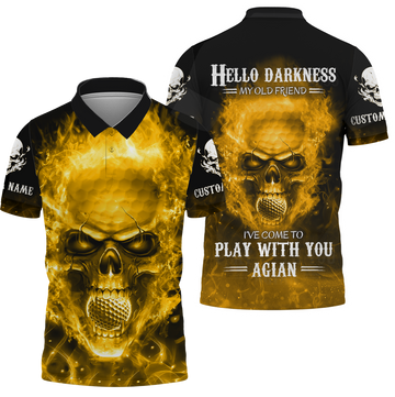 Hello Darkness My Old Fire Skull Golf Polo Shirt, Golf Apparel, Golf Gift For Men