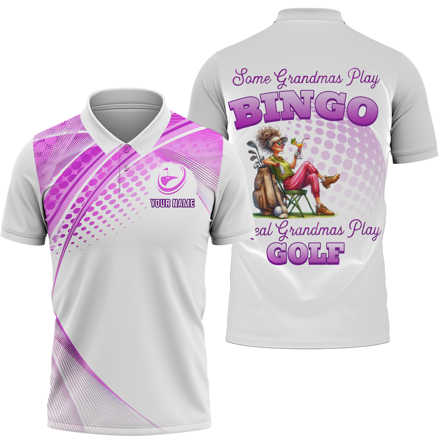 Some Grandmas Play Bingo Real Grandmas Play Golf Custom Men's Golf Polo Shirt, Golfing Apparel, Gift For Golfers