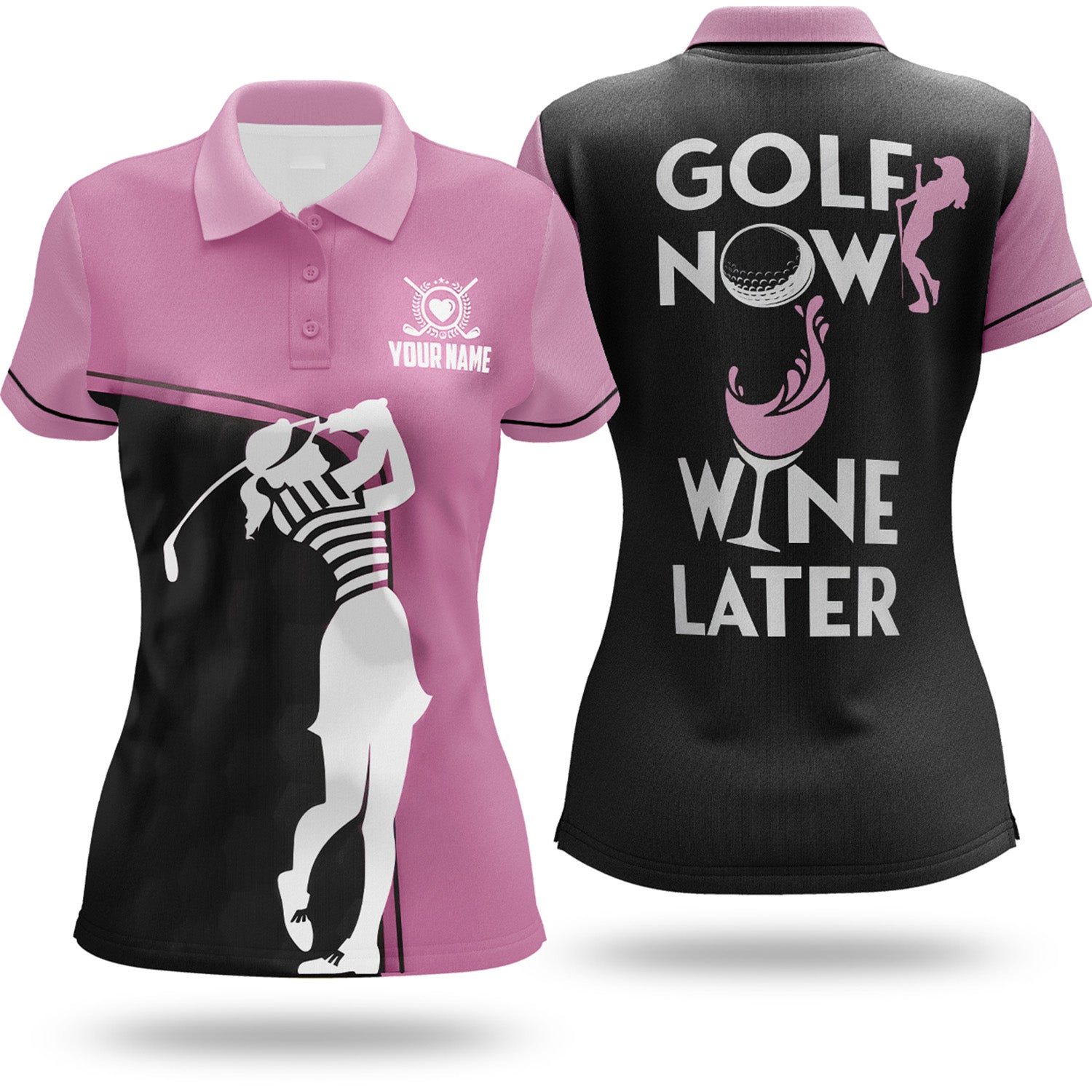 Golf Now Wine Later Custom Womens Golf Polo Shirt, Golfing Apparel, Womens Golf Gifts