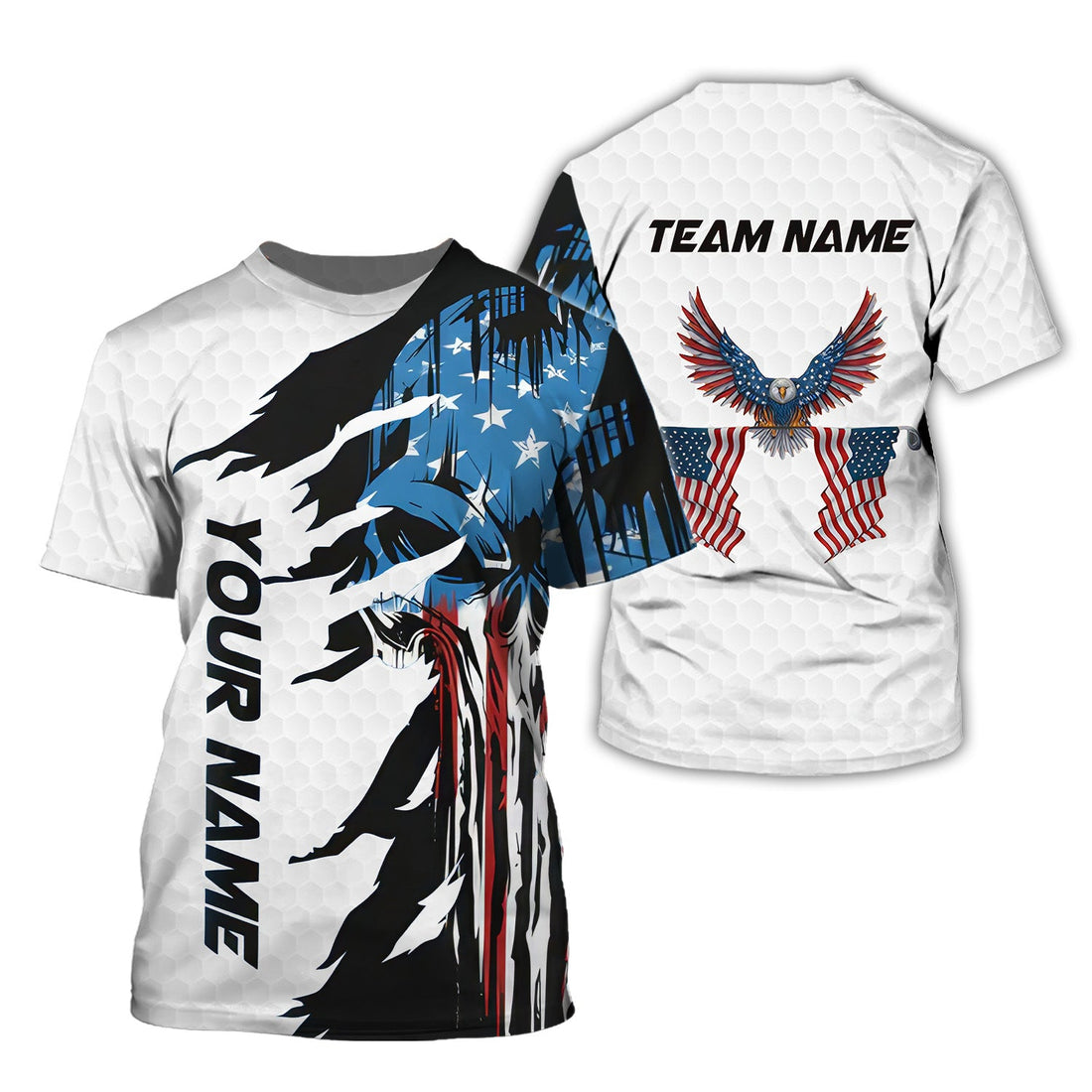 Skull US Flag White Custom Men's Golf Polo Shirt, Golfing Apparel, Mens Golf Gift