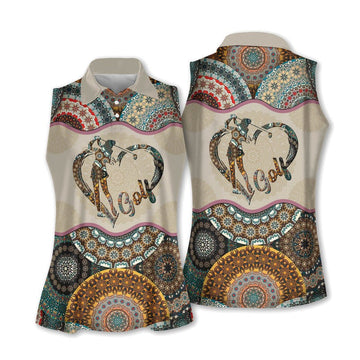 Mandala Sleeveless Womens Golf Shirts, Mandala Golf Shirt For Women, Patterned Golf Shirts