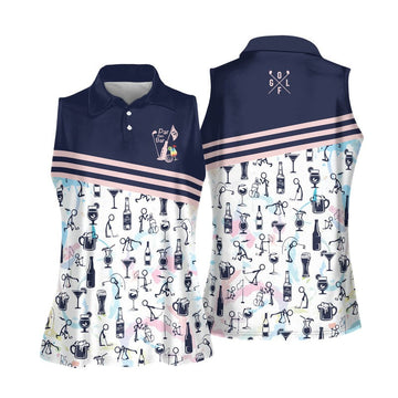 Par Then Bar Stickfigures Womens Sleeveless Golf Shirts, Women's Funny Golf Shirts, Custom Ladies Golf Shirt