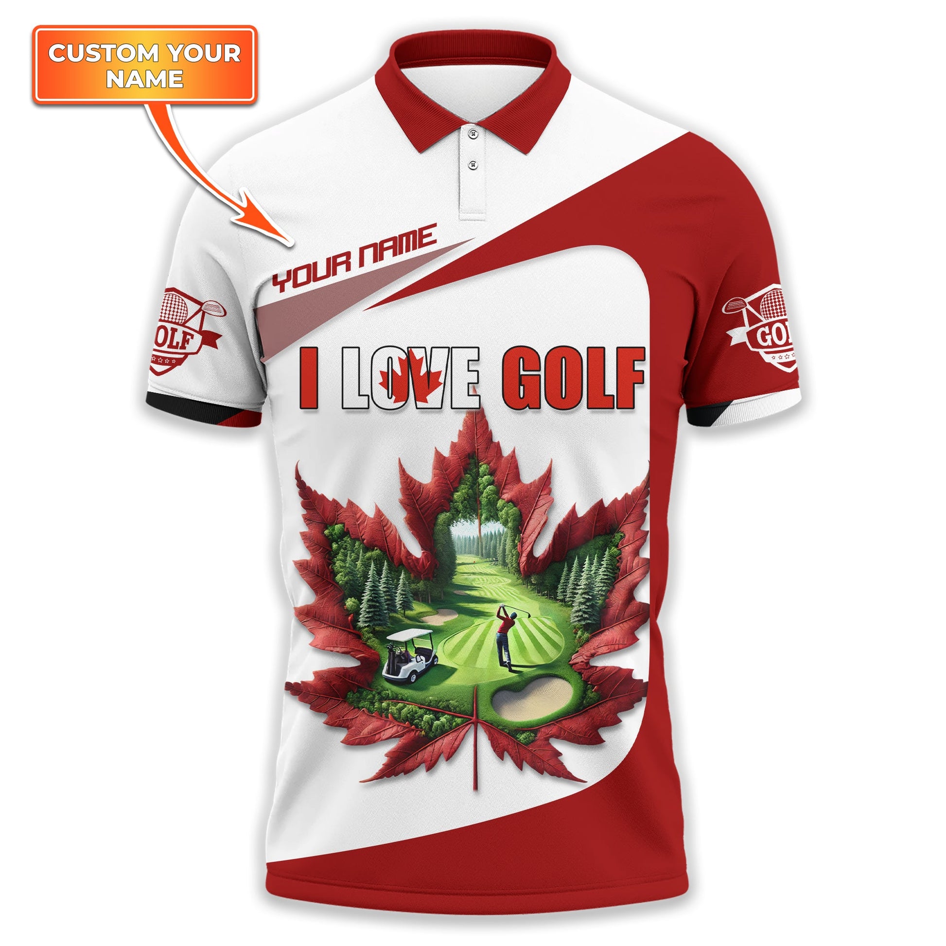 Canadian Maple Leaf Men's Golf Polo Shirt, Golfing Apparel, Golf Gifts For Men